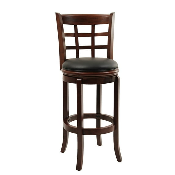 Benjara Sabi 29 inch Swivel Counter Stool, Solid Wood, Faux Leather, Brown, Black