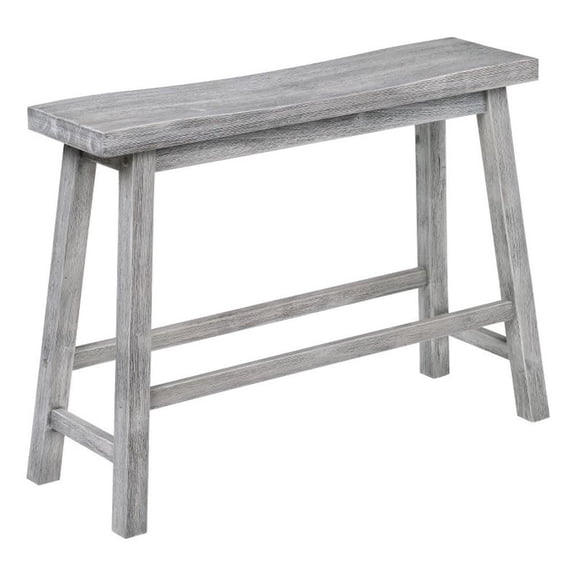Benjara Saddle Design Wooden Bench with Grain Details- Gray