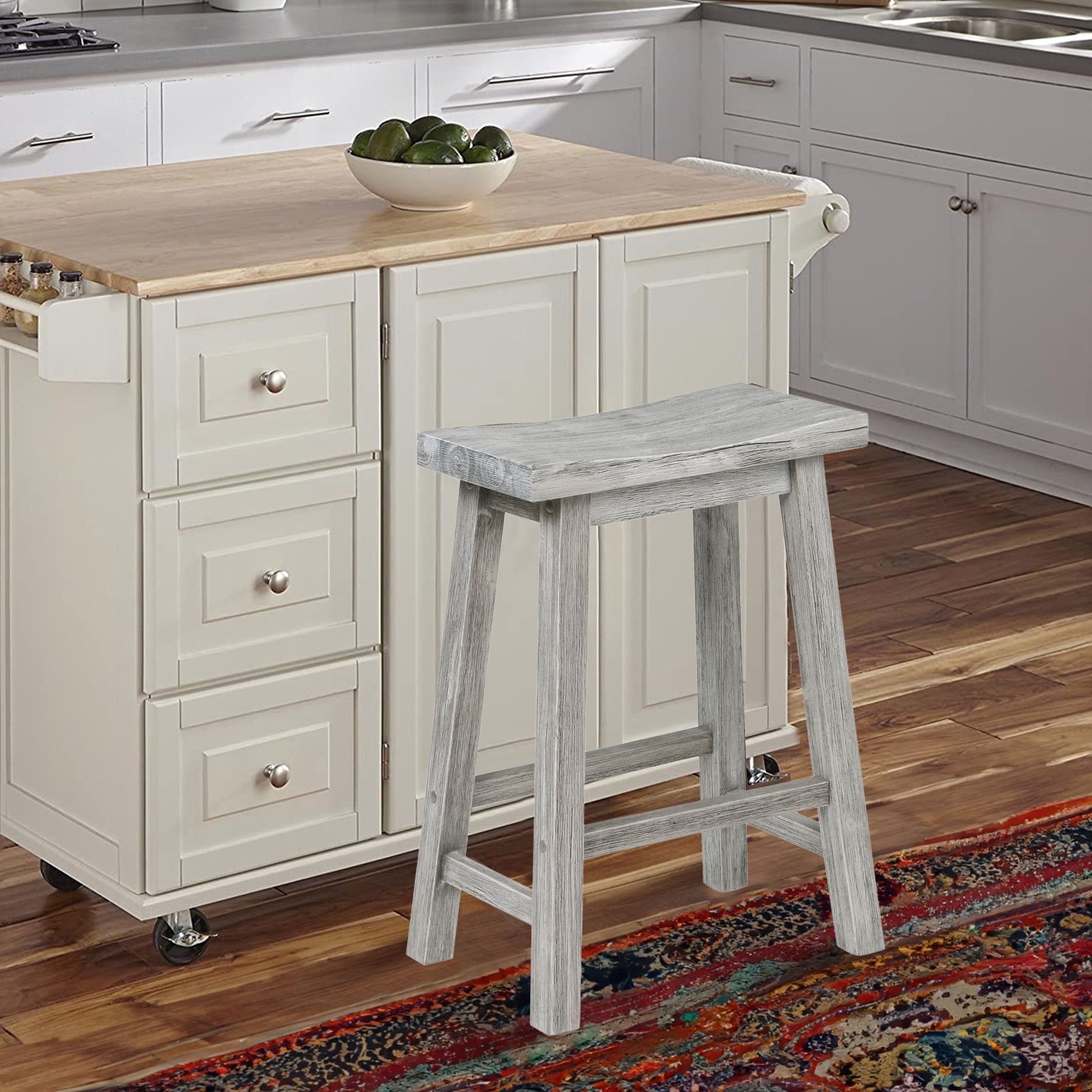 Adjustable Saddle-Style Backless Counter Stool in Wire-Brushed Gray