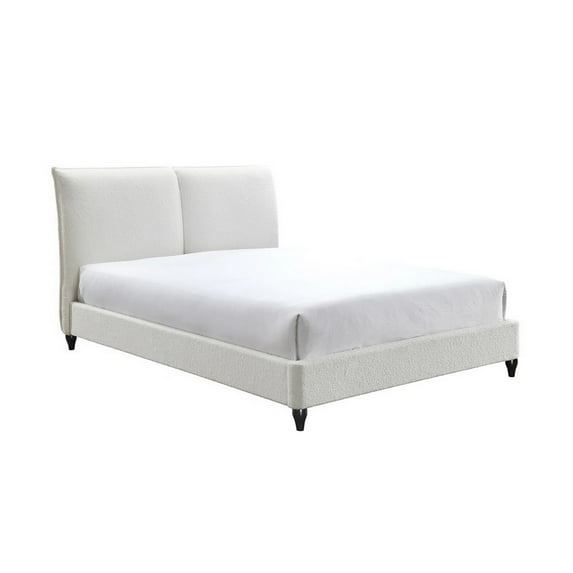 Benjara Sage King Size Bed, Low Profile, Cushioned Upholstered Headboard, Charcoal