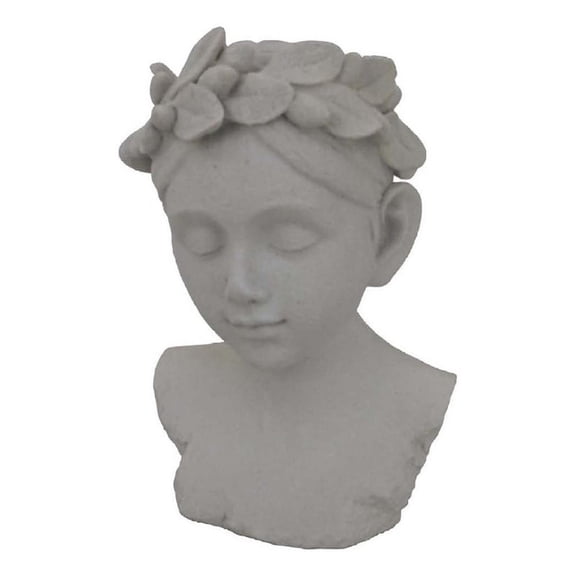 Benjara Sanie Decorative Female Bust with Floral Crown- Gray Resin 17 Inch