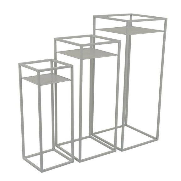 Sano Plant Stand Table Set of 3, Mesh Pattern, White Metal, Square