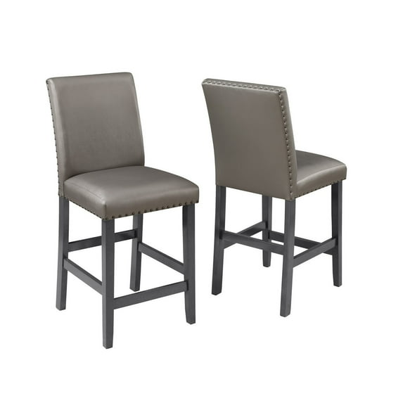 Benjara Scarlett 26 Inch Counter Height Chair Set of 2, Plush Gray Faux Leather