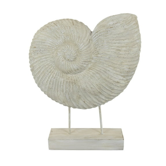 Seashell Tabletop Accent Decor, Faux Fossil, Rich White Resin 21 Inch