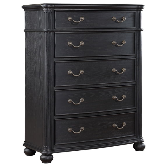 Benjara Selena Tall Dresser Chest, 5 Drawers, Copper Metal Handles, Black Wood