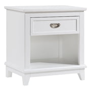 Sely Nightstand- 1 Drawer w Open Cubby- White Wood- Ring Handle