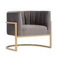 thumbnail image 1 of Benjara Semi Circle Fabric Lounge Chair with Vertical Tufted Back, Gray and Gold, 1 of 3