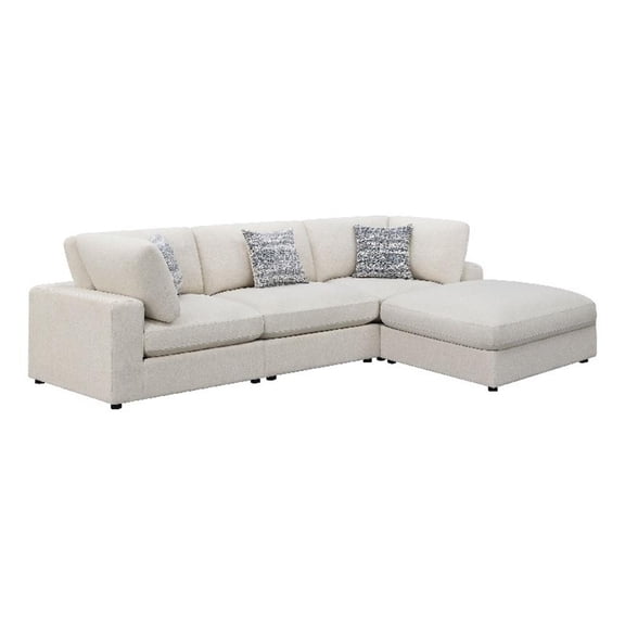 Benjara Serena 4pc Modular Sectional Sofa- Ottoman- 3 Pillows- Beige Jacquard