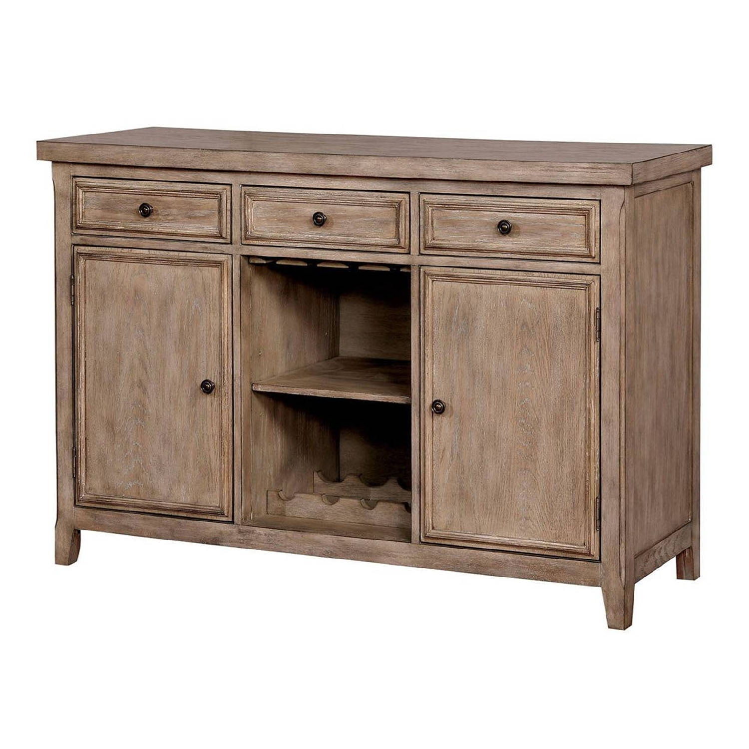 Benjara Server with 3 Drawers and Stemware Rack, Distressed Brown ...