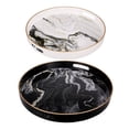 thumbnail image 1 of Benjara Set of 2 Round Accent Trays-Tabletop Decor-Marbling-Black-White-Gold, 1 of 5
