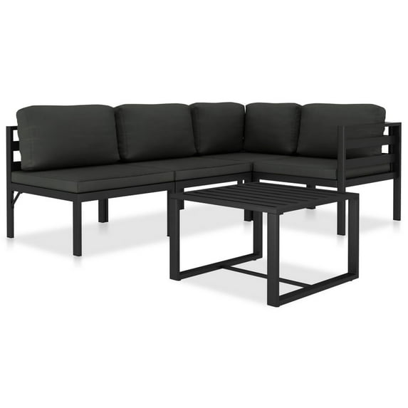 Shina 5pc Outdoor Modular Sofa Set with Table, Gray Metal, Polyester