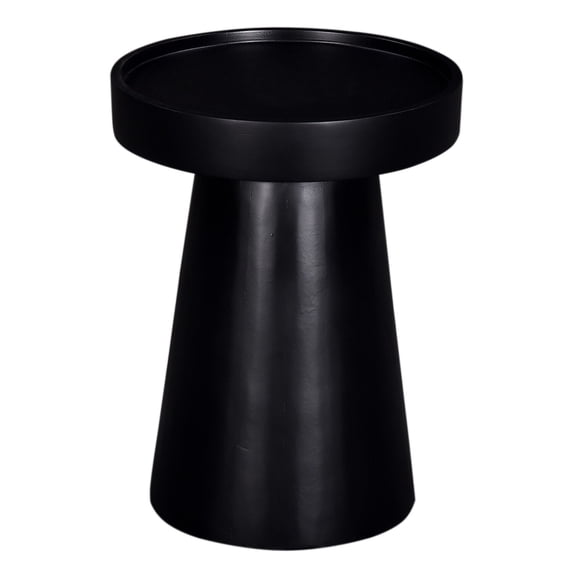 Side End Table- 16 Inch Raised Edge Round Top- Flared Base- Black Wood