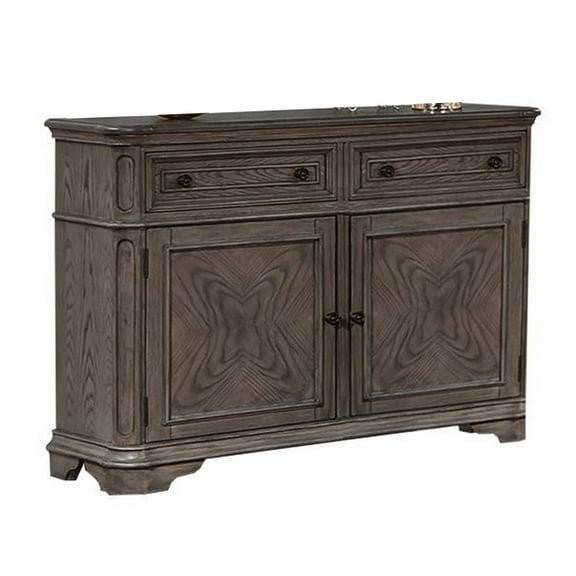 Sideboard Buffet Cabinet, 2 Storage Drawers, 56 Inch Oak Brown Wood