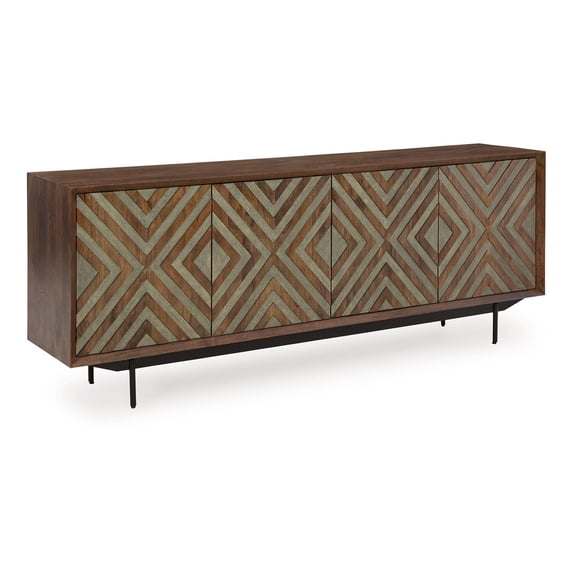 Benjara BM327871 Sideboard Cabinet Console - 4 Carved Diamond Style Doors - Brown - 76 in.