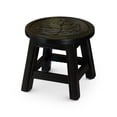 thumbnail image 1 of Benjara Sidi 11 Inch Step Stool Footrest, Wood Maple Leaf Print, Round, Dark Brown, 1 of 5