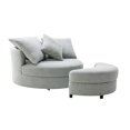 thumbnail image 1 of Benjara Sila 49 Inch Round Swivel Accent Chair, Storage Ottoman, 4 Pillows, Gray, 1 of 7