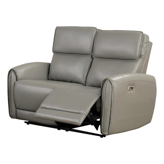 Benjara Sily Power Reclining Loveseat- Gray Faux Leather- 57 Inch- USB Ports