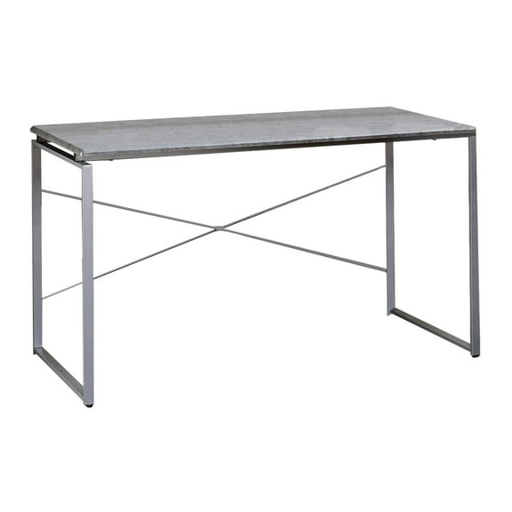 Benjara Sled Base Rectangular Table with X shape Back and Wood Top,Gray and Silver