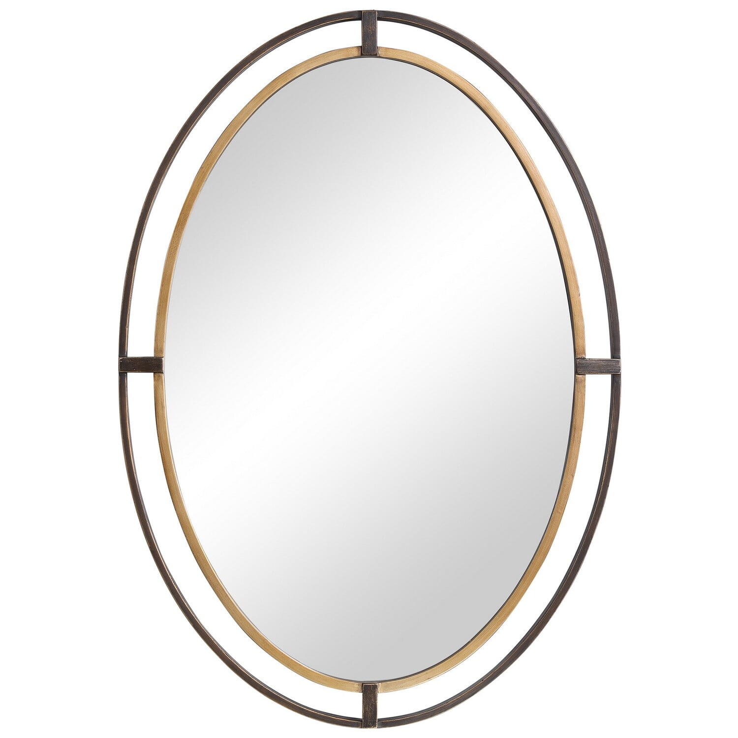 Oval Bronze and Gold Double Frame Wall Mirror
