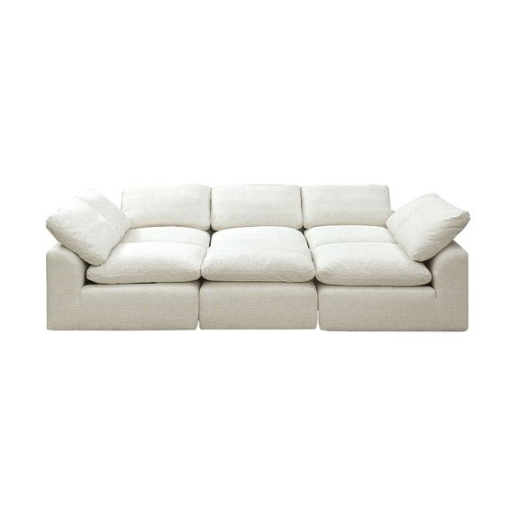 Benjara Sleeper Sofa with Loose Cushions and Feather Blend Insert, Cream