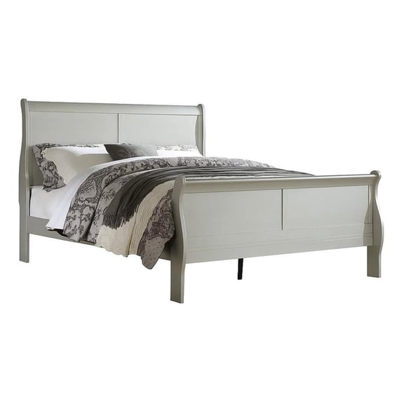Sleigh Design Twin Size Bed with Rectangular Thin Legs, Silver