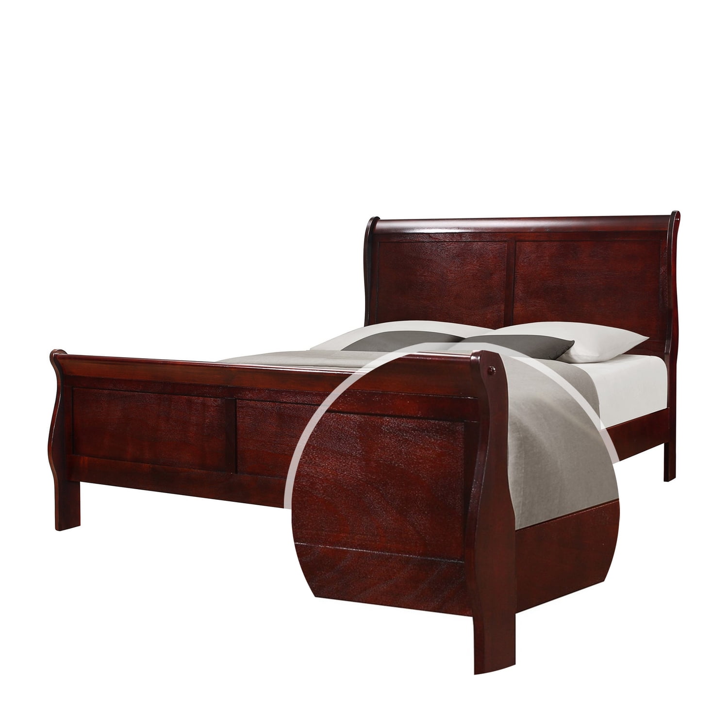 Benjara Sleigh Design Wooden Full Size Headboard and Footboard, Cherry