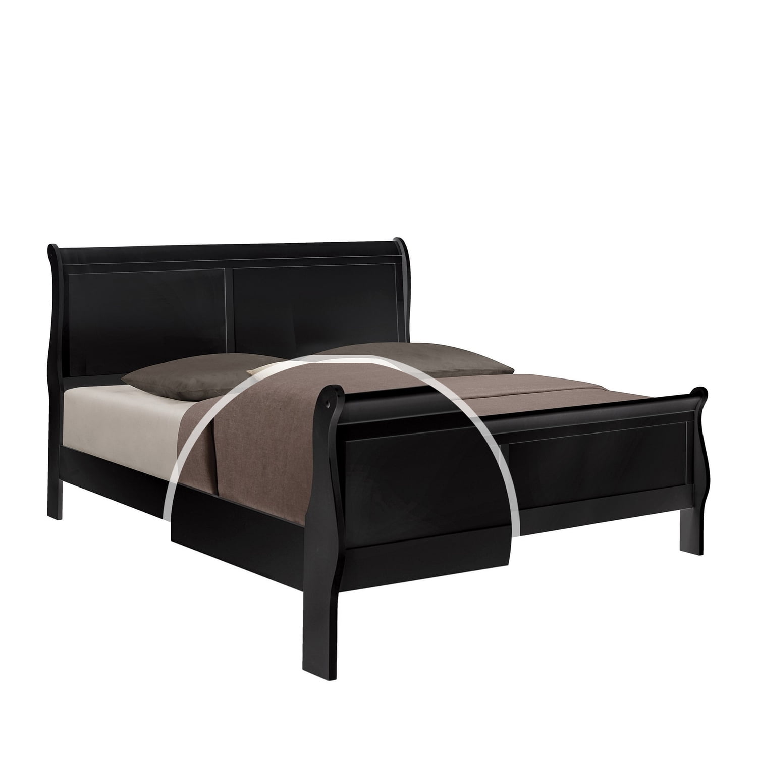 Benjara Sleigh Design Wooden King Size Headboard and Footboard, Black