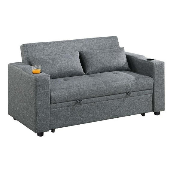 Soen Convertible Sofa w Pull Out Sleeper Bed- 2 Pillows- Slate Gray