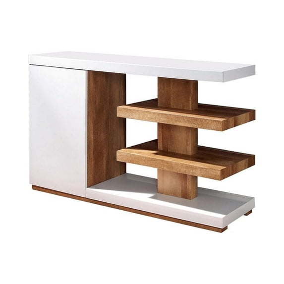 Sofa Table with 1 Door Cabinet and 2 Floating Shelves White and Brown