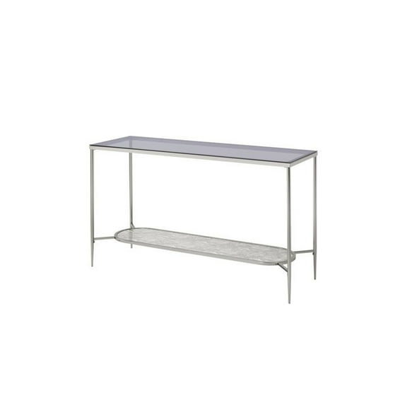 Benjara Sofa Table with Textured Obround Shelf, Silver