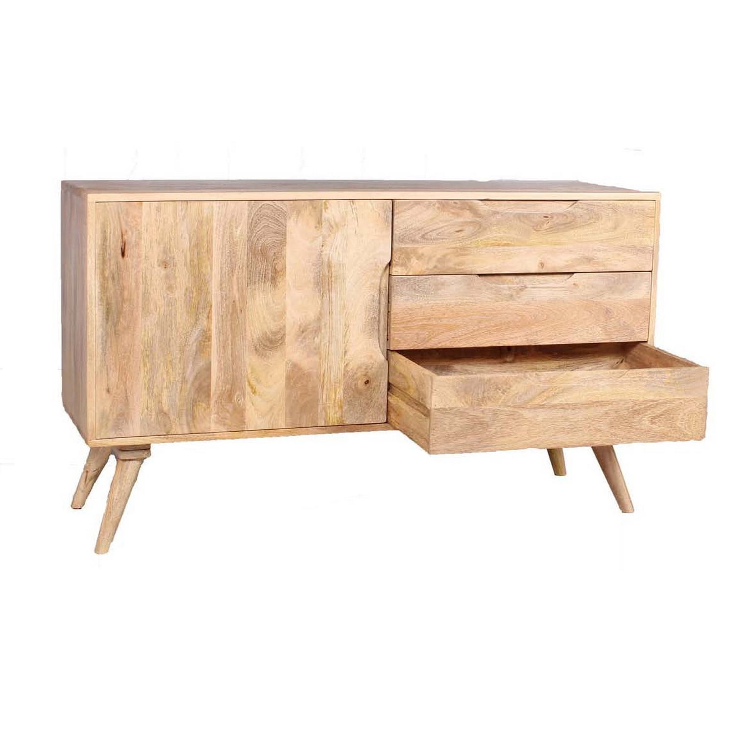 Simple Buffet Inset Sofi 47 Inch Sideboard Buffet Cabinet, 3 Drawer, Inset Handles, Light ...