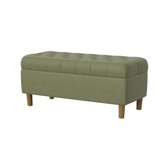 Sol Storage Bench Ottoman, Light Green Velvet, Brown, 40 Inch