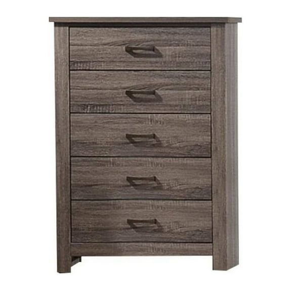 Benjara Soma 49 Inch Rustic 5 Drawer Tall Dresser Chest, Bar Handles, Oak Gray
