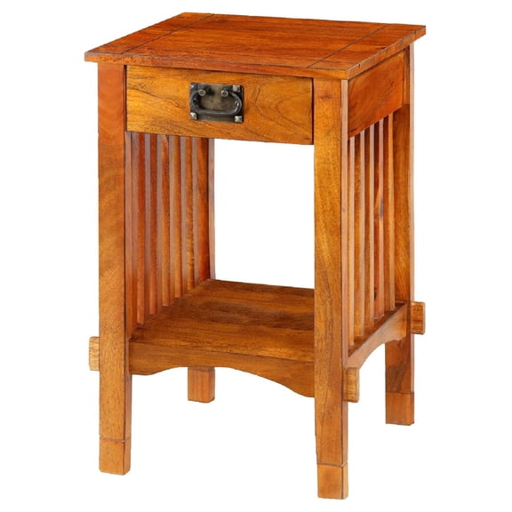 Benjara Spacious Wood Telephone Stand with Slatted Side Panels, Brown