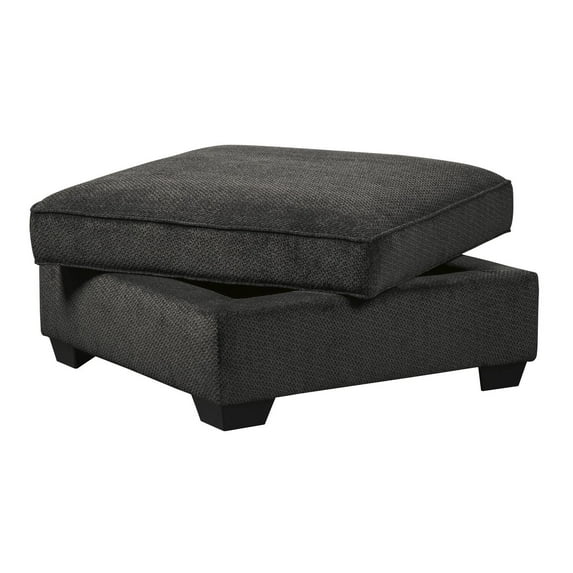 Benjara Square Fabric Upholstered Storage Ottoman with Tapered Legs, Charcoal Gray