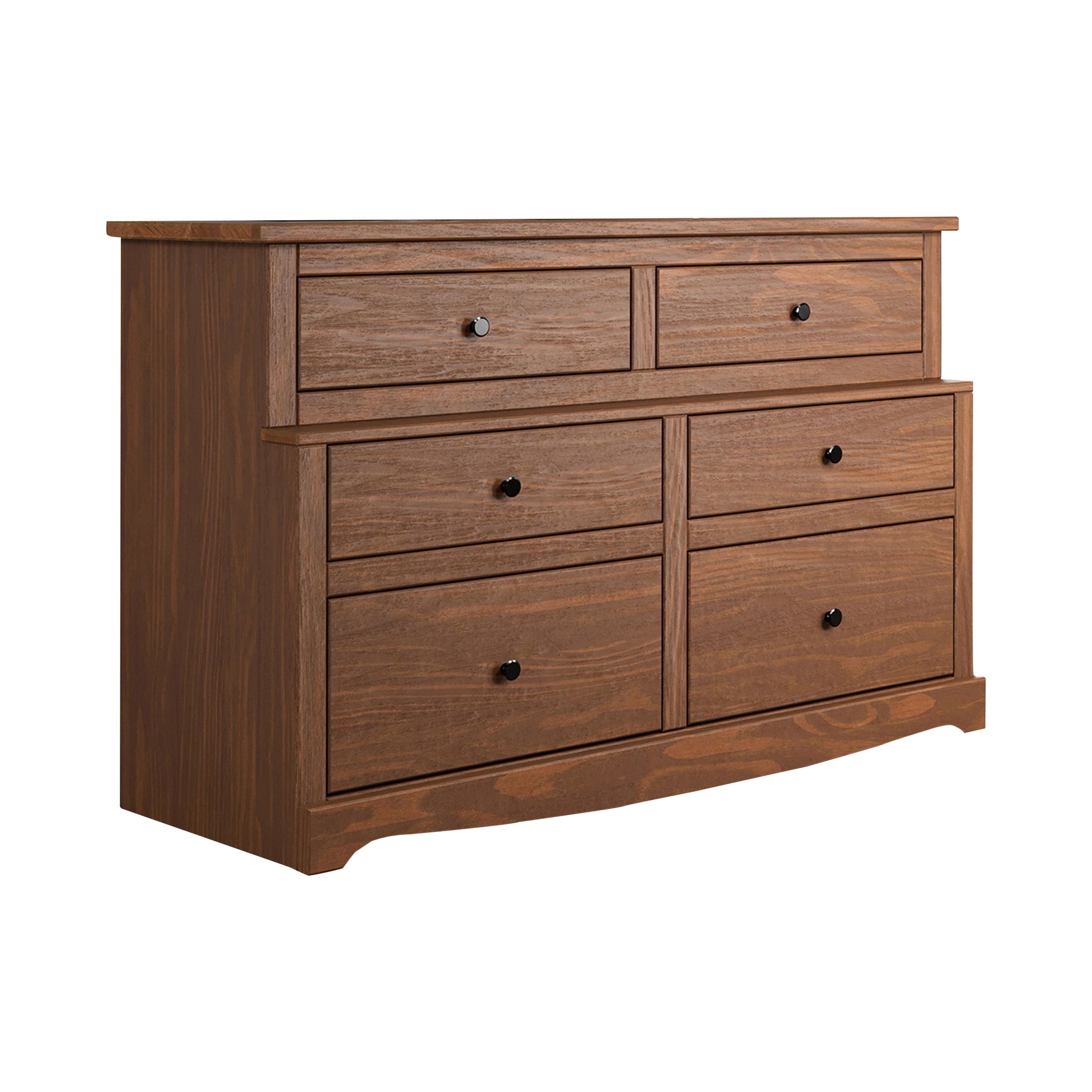 Stav Wide Dresser Chest with 6 Drawers, Plank Style, Brown Solid Wood ...