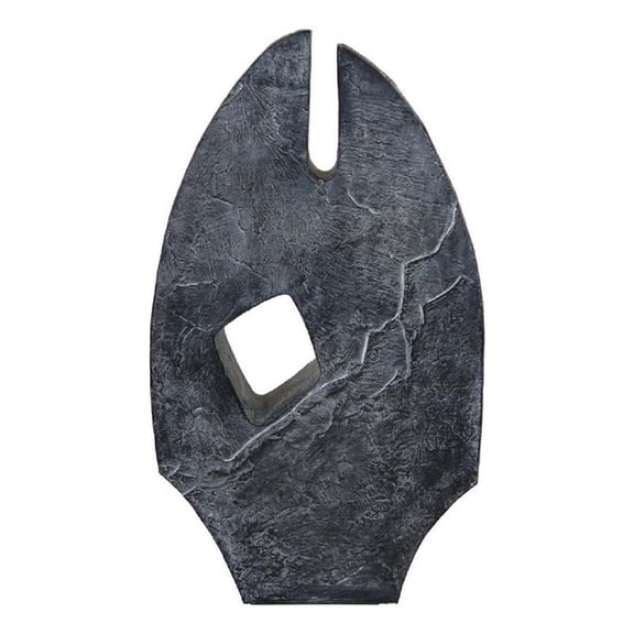 Benjara Stone Age Inspired Abstract Sculpture w Geometric Cutout- Black Resin