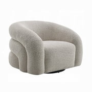 Swivel Accent Chair, Cloudlike Curved Design, Metal Base, Gray Boucle