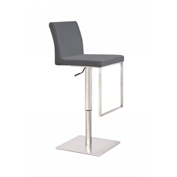 Benjara Swivel Metal Bar Stool with Adjustable Height and Footrest, Gray