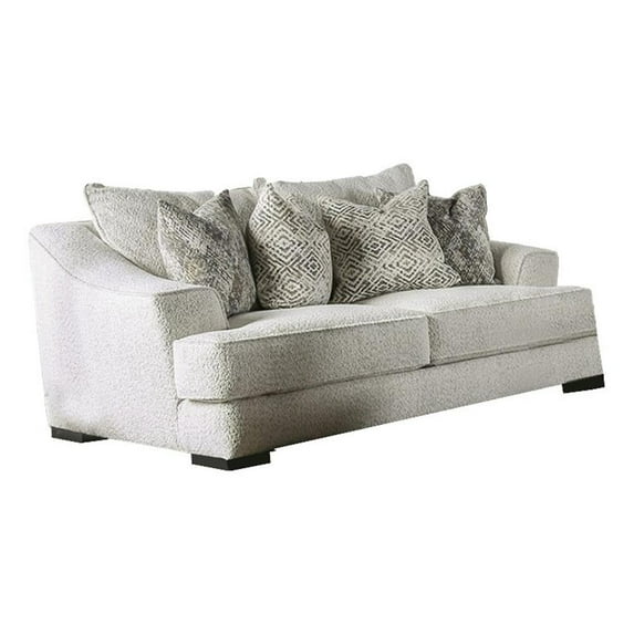 Syma Loveseat-Ivory Boucle-4 Throw Pillows-Track Arms-84 Inch