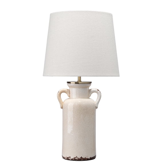 Benjara Table Lamp with Drum Shade and Amphora Ceramic Base, Off White