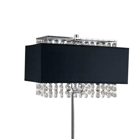 Benjara Table Lamp with Hanging Crystal and Rectangular Base, Black and Silver