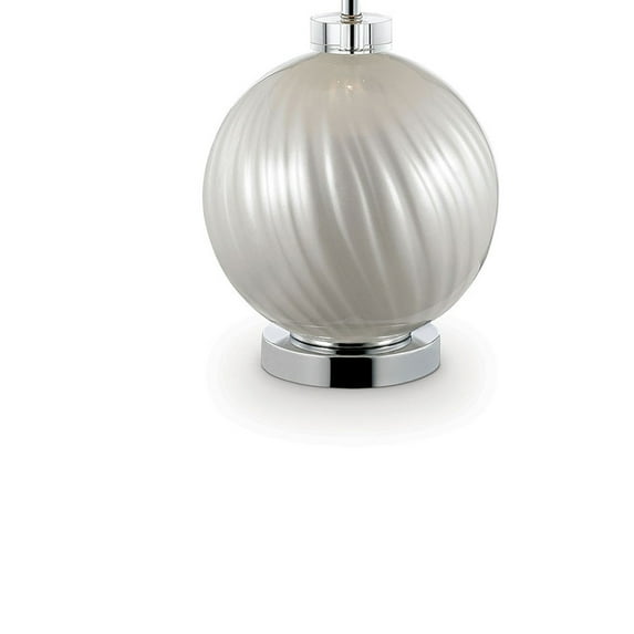 Benjara Table Lamp with Round Ball Base and Flared Drum Shade, Off white and Silver