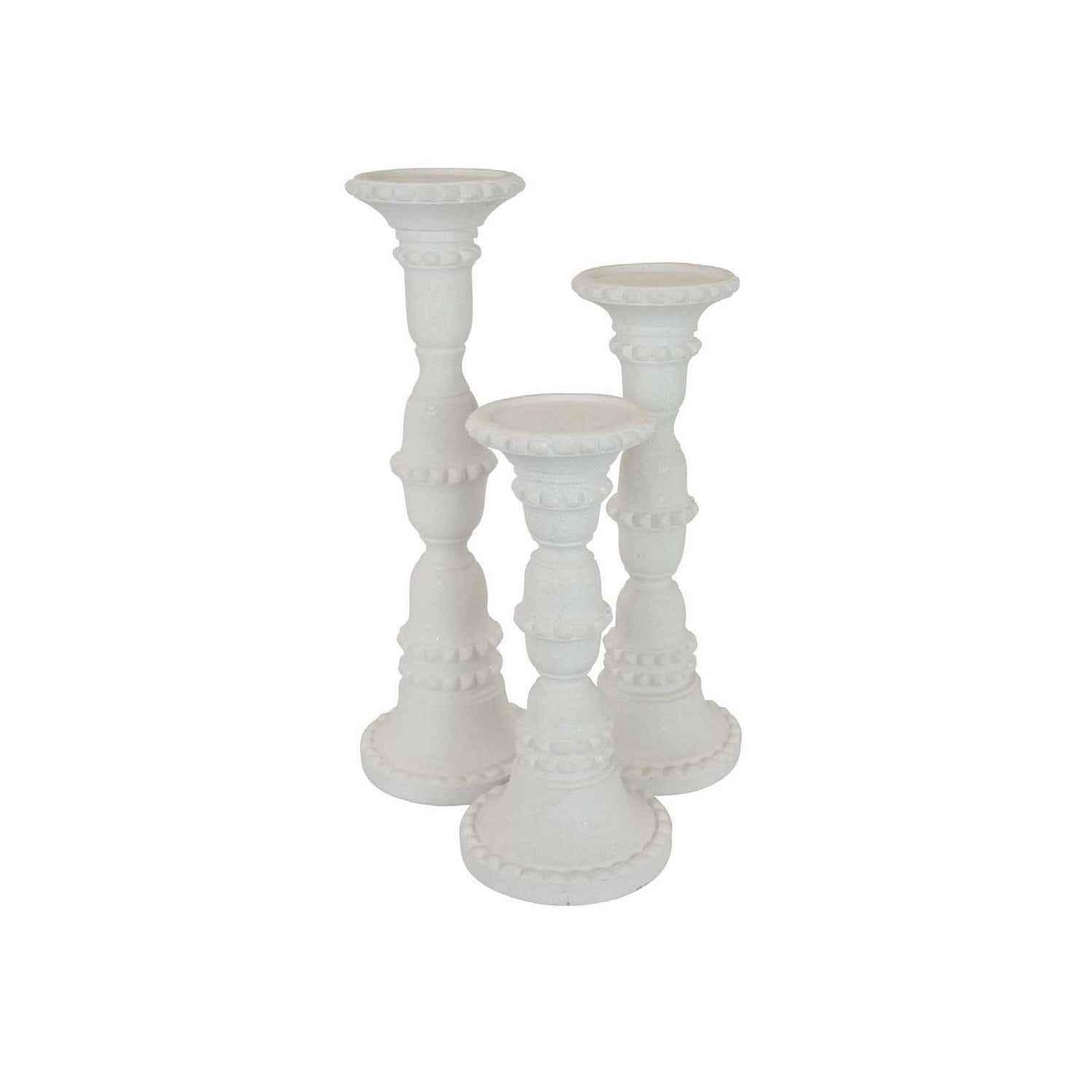 White Resin Tall Pillar Candlestick Set with Heavy Base