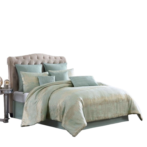 Teesa 10pc King Comforter Set, Shams, Blue and Gold Woven