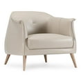 thumbnail image 1 of Benjara Teli 36 Inch Club Chair, Curved Cushioned Seat, Ivory Real Leather, Wood, 1 of 5