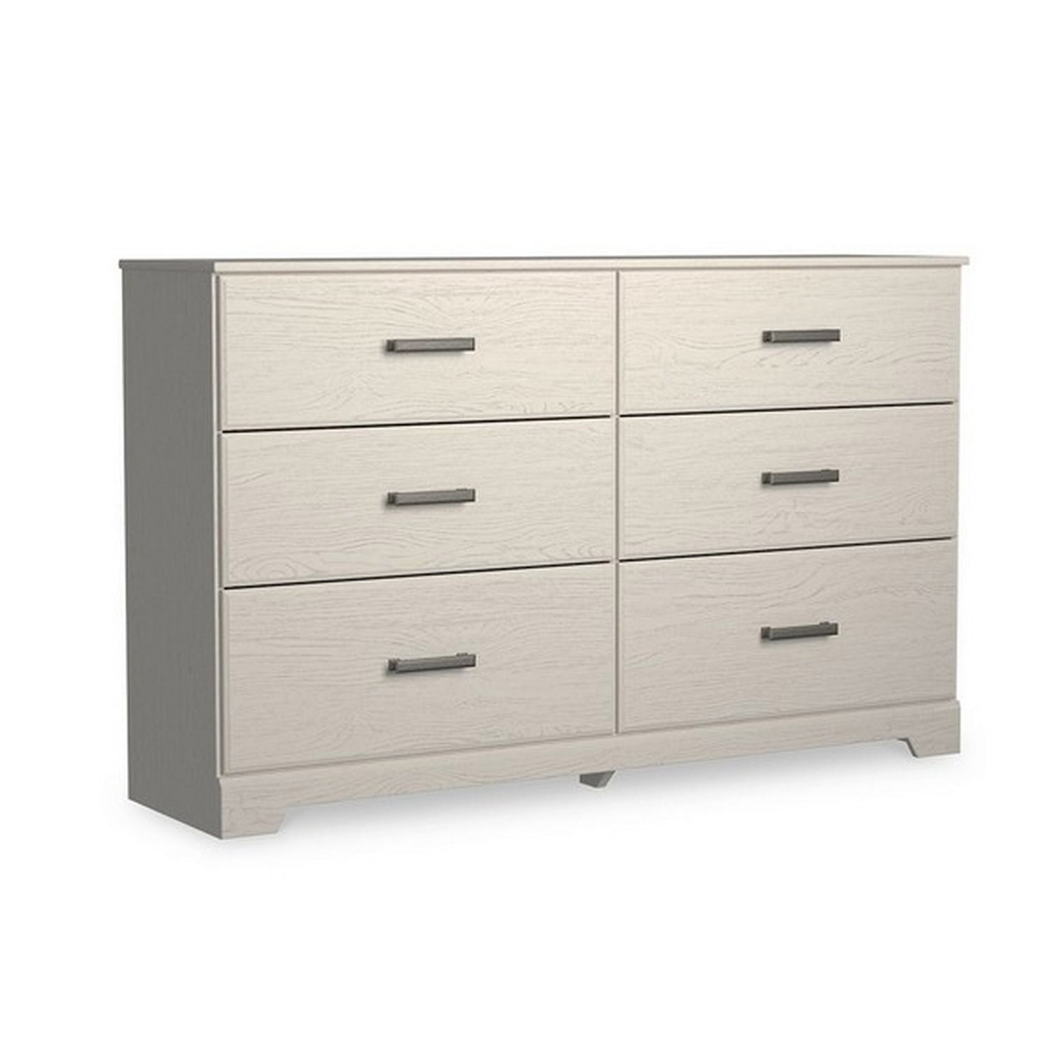 Benjara Tely 60 Inch Wide Dresser, 6 Drawers with Pewter Handles, White Wood