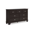 thumbnail image 1 of Teno Wide Dresser, 7 Drawers Nickel Handles, Dark Brown Solid Hardwood, 1 of 3