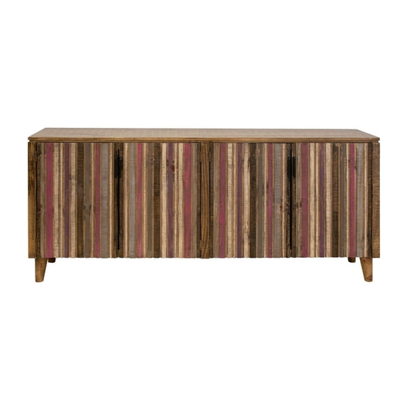 Benjara Texu 69 Inch Sideboard Console, Pine, 4 Doors, Pedant Handles, Brown, Pink