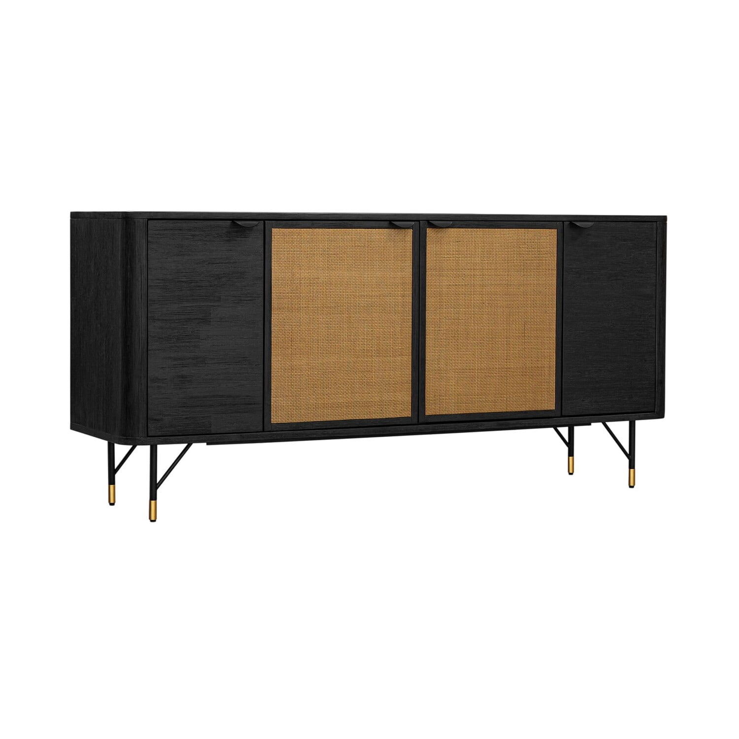 Benjara Theo 67 Inch Sideboard Buffet Console Cabinet, 4 Doors, Rattan ...